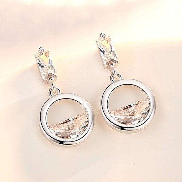 925 Sterling Silver Diamond Waterdrop Earrings M - Picture 1 of 6
